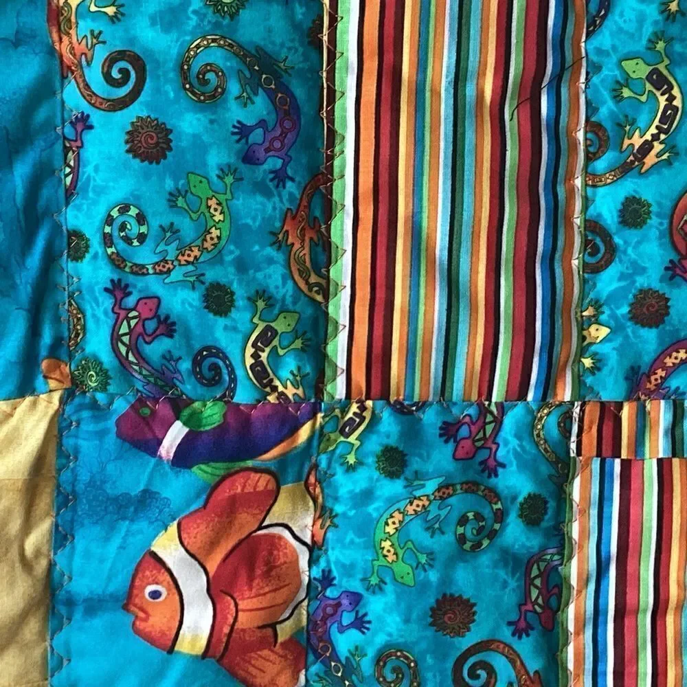 Hand Crafted Brights Fish and Reptile Children’s Quilt